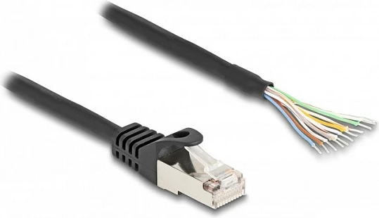Kabllo rrjeti DeLOCK RJ50 mashkull në skaje teli të hapur, 5 m, S/FTP, e zezë