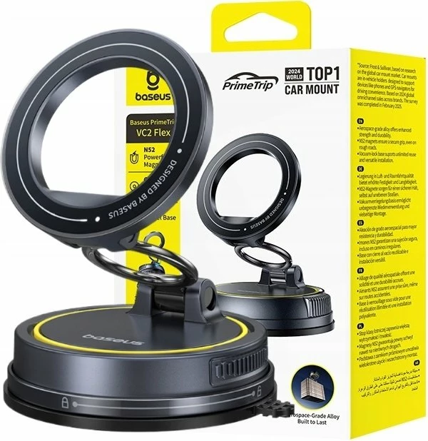 Mbajtës magnetik telefoni për veturë Baseus PrimeTrip VC2 Flex, kupë thithëse, 720°, me unazë magnetike, i zi