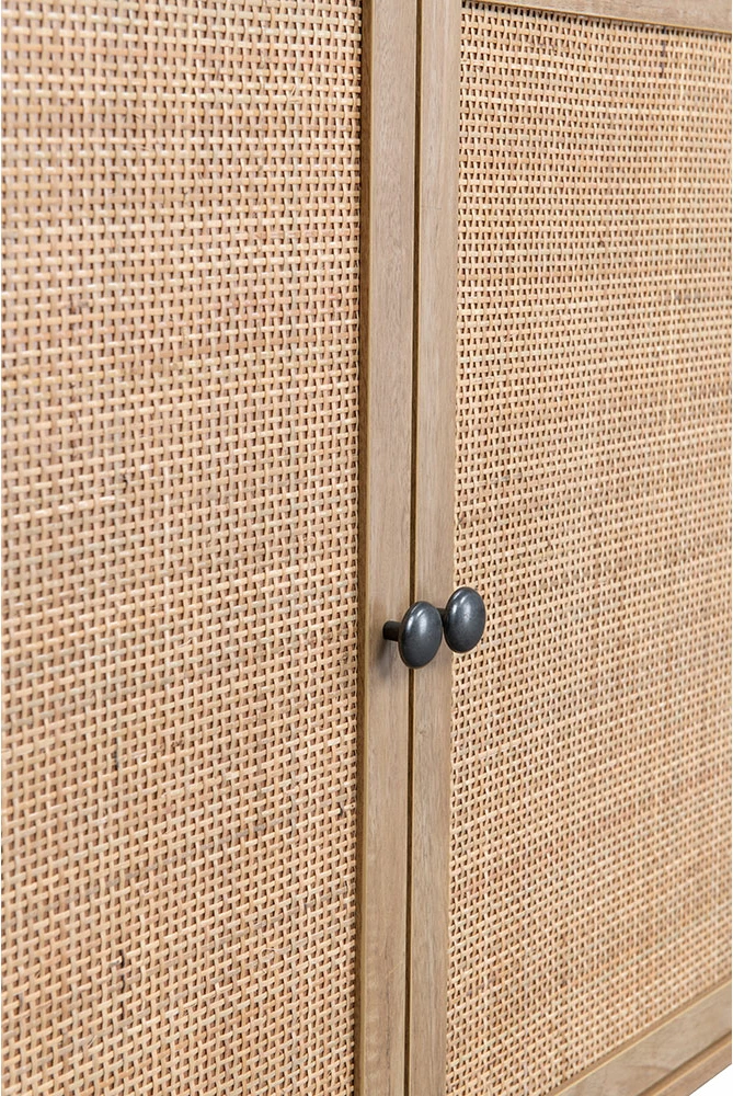 Komodë Ammos me 3 sirtarë, natyrale me ratan, 150x39x79