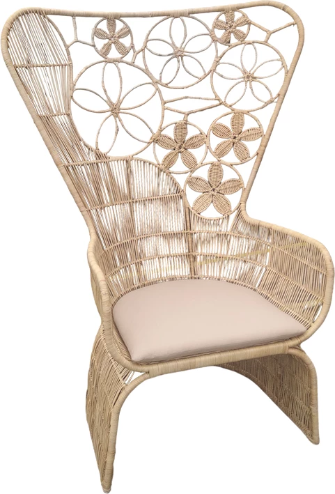 Karrige Jake Inart me jastëk bezhë, ratan natyral, 110x45x145cm