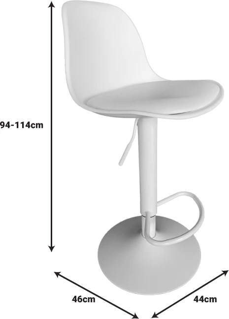 Karrige për bar Louser, e bardhë, lartësi e rregullueshme, me jastëk, bazë metalike e bardhë, 44x46x114cm (2 copë)