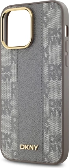 Mbështjellës DKNY Leather Checkered Mono Pattern MagSafe për iPhone 14 Pro Max, Bezhe