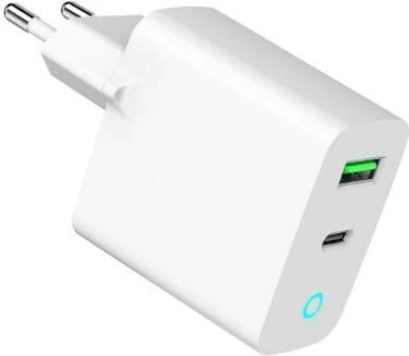 Karikues muri Gembird TA-UC-PDQC20L-W-01, 20W, 2 porta USB-A/USB-C, Bardhë