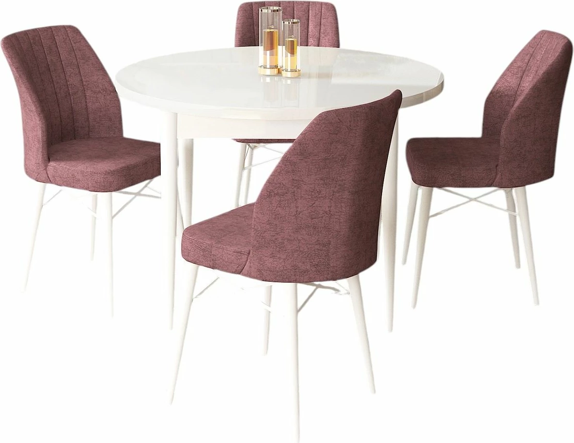 Tavolinë me karrige, set 5 pjesësh, Skye Decor, e bardhë dhe rozë e zbehtë