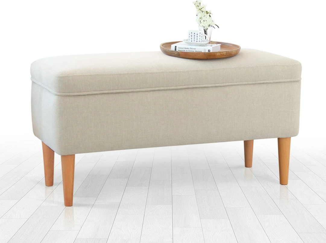 Puf Glend, krem, këmbë druri, 100x50x43cm