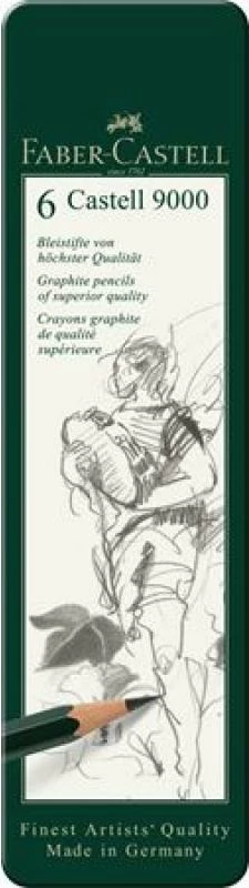 Set lapsa grafiti Faber-Castell Castell 9000 FC-119063, 6 copë, në kuti metalike, gjelbër