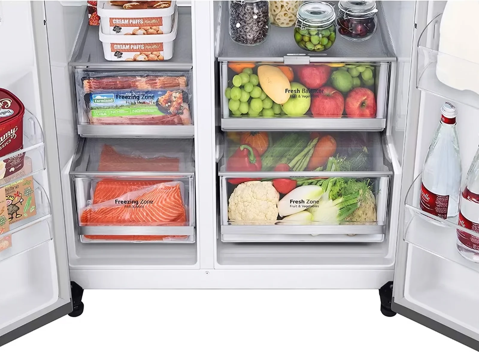 Frigorifer side-by-side, LG, GSXV80PZLE, 635 L, InstaView Door-in-Door, WiFi, dozues uji/akulli, klasë energjie E, 179 x 91.3 cm, Platinum Silver
