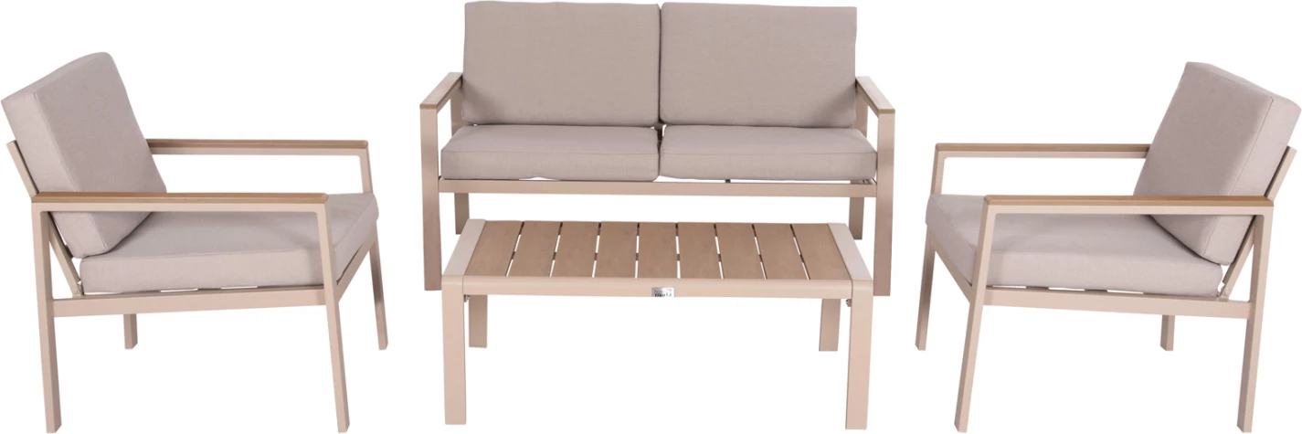 Set lounge për jashtë, 4 pjesë, SAFIN FH6278.04, alumin, ngjyrë kapuçino, polywood, stof OLEFIN, bezhë