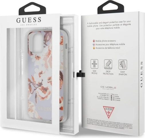 Mbështjellës Guess GUHCN65IMLFL02 për iPhone 11 Pro Max, Flower Collection, vjollcë