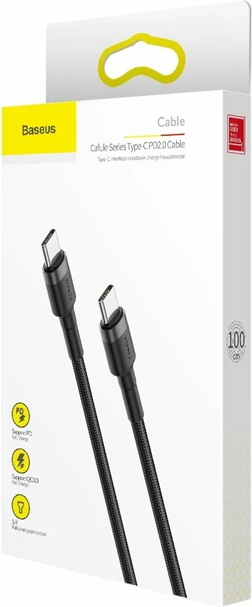 Kabllo USB-C në USB-C Baseus CATKLF-GG1, 1m, 60W, E zezë/Gri