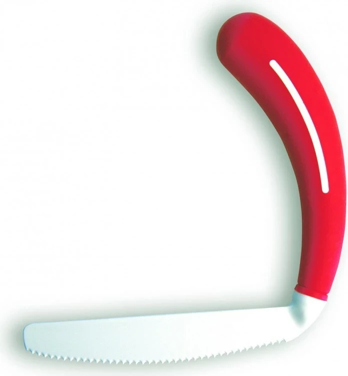 Thikë e lakuar SUNDO 22679 për persona me reumatizëm, dorezë plastike, e bardhë