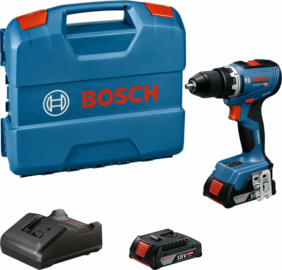 Vidhosëse shpuse pa kabllo Bosch GSR 18V-65 (06019N3000), 18 V, 63 Nm, 2x 2 Ah, me karikues dhe valixhe