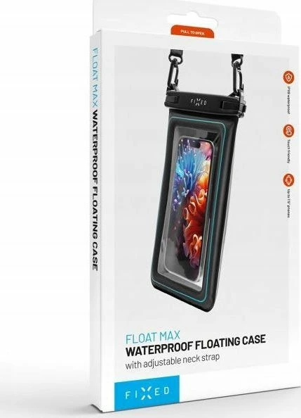 Mbështjellës i papërshkueshëm prej ujit Fixed Float Max universal deri 7.5\", IPX8, me litar qafe, i zi