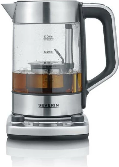 Çajnik elektrik/tea maker Severin WK 3422, inoks me funksion auto-lift, timer, e zezë