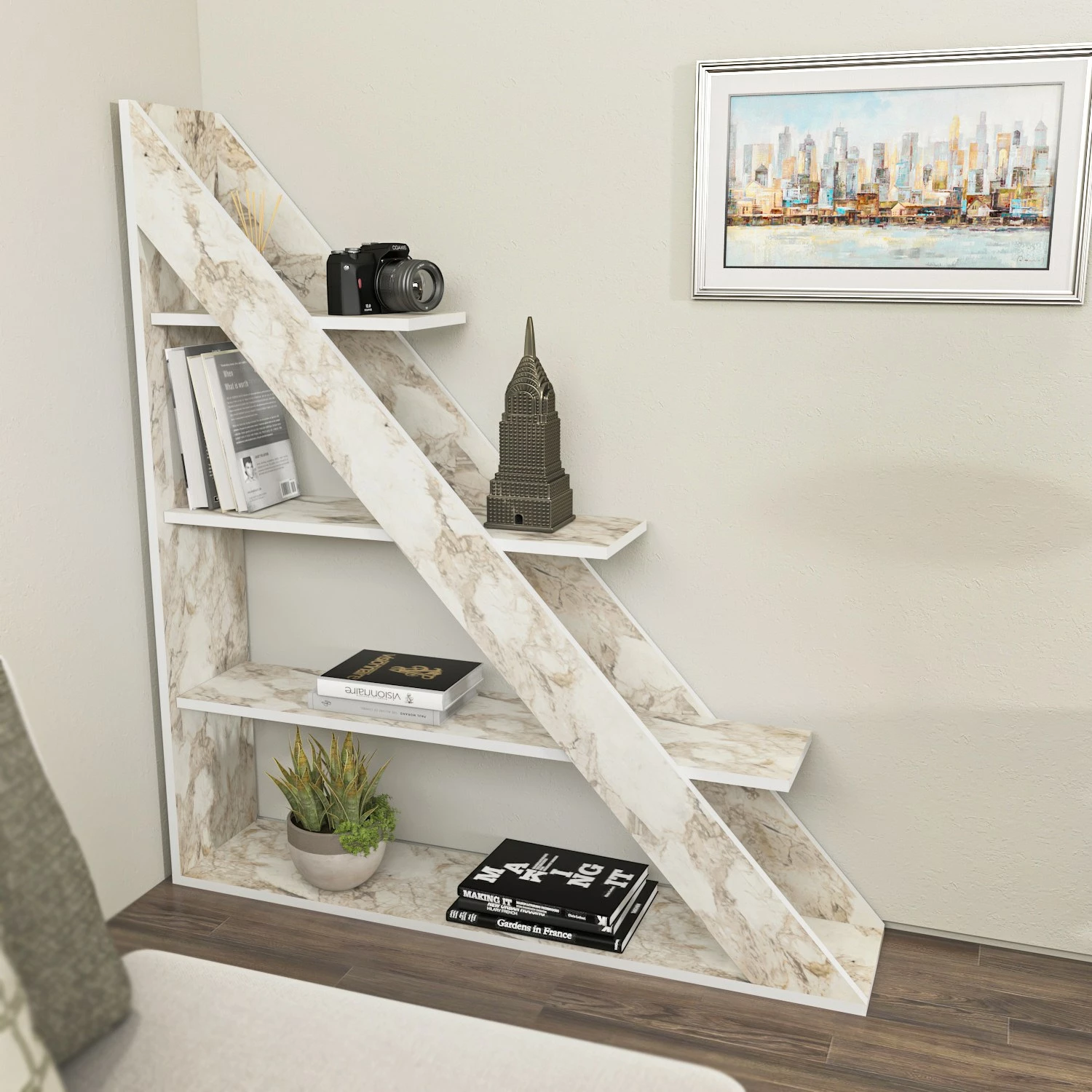 Raft librash Pisagor, Skye Decor, ngjyrë e bardhë