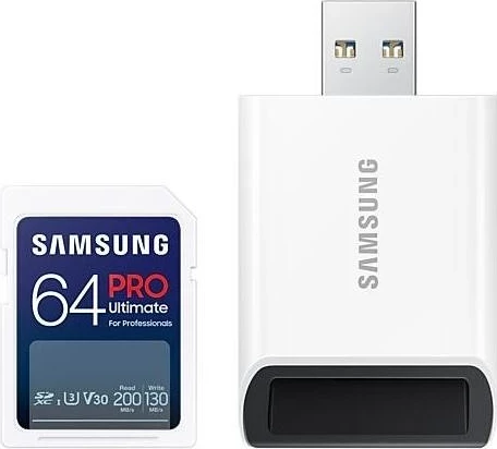Kartë kujtese Samsung PRO Ultimate SDXC, 64GB, UHS-I U3, me lexues