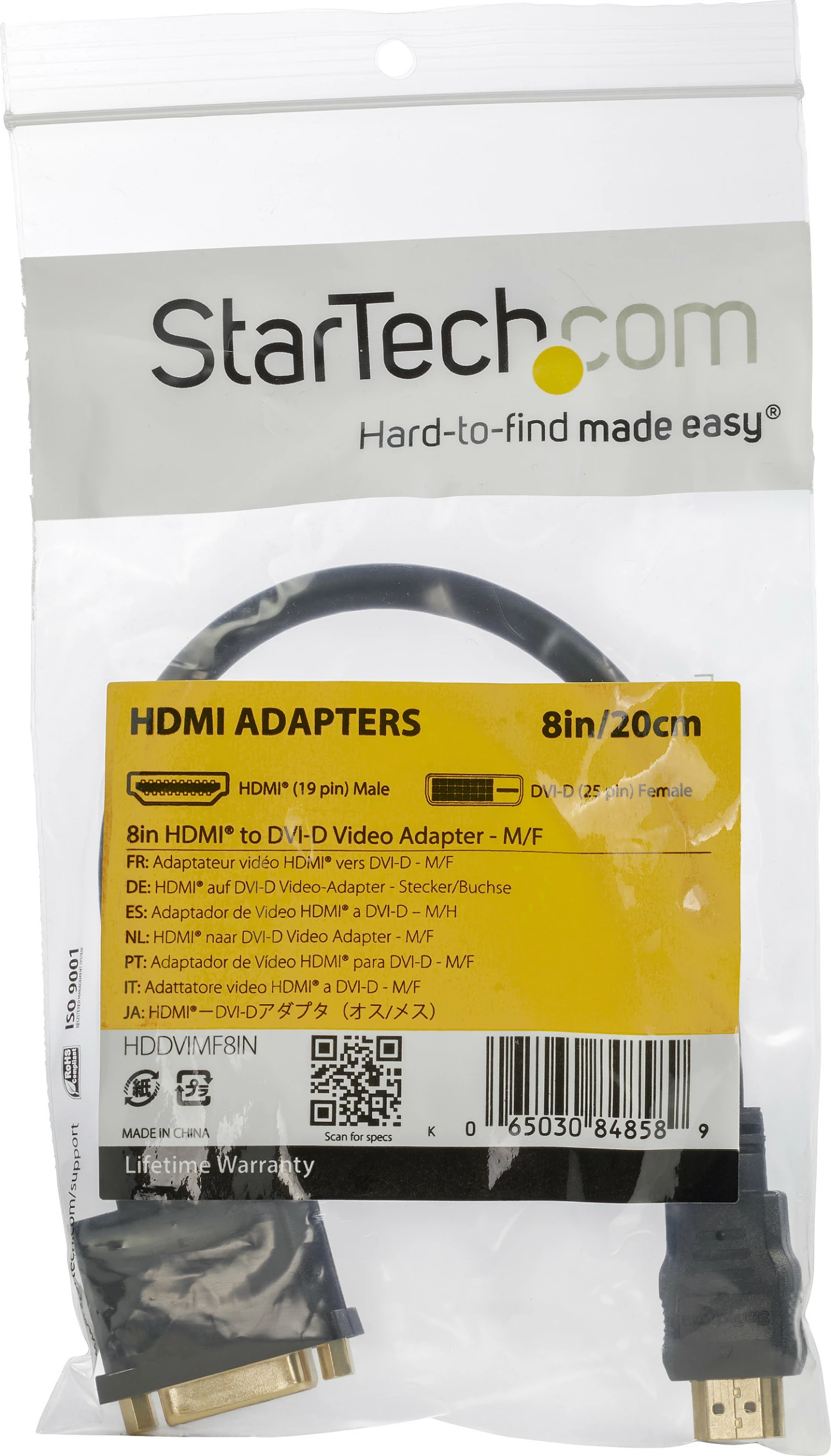 Adapter kabllo HDMI në DVI-D StarTech HDDVIMF8IN, 0.2 m, 1920x1200, e zezë