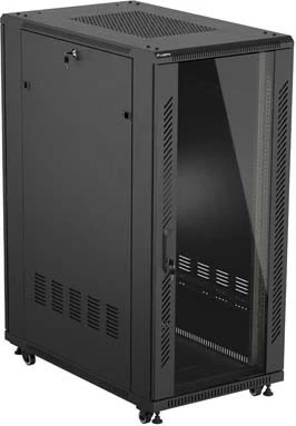 Kabinet rack LANBERG 19" 27U 600x1000mm, derë xhami, i zi