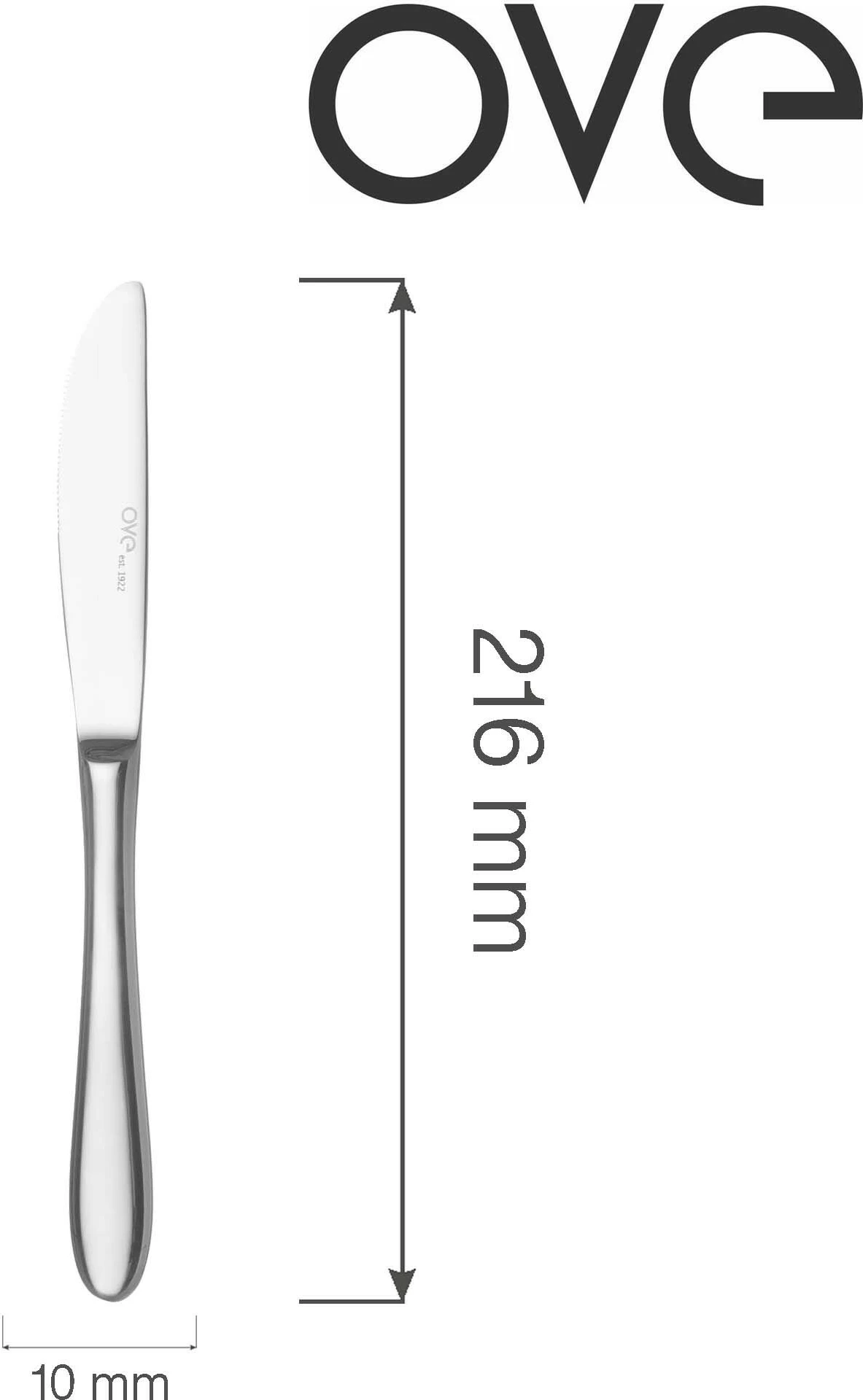 Thikë tavoline OVE Como 216 mm, inox 18/10, set 12 copë, argjendtë