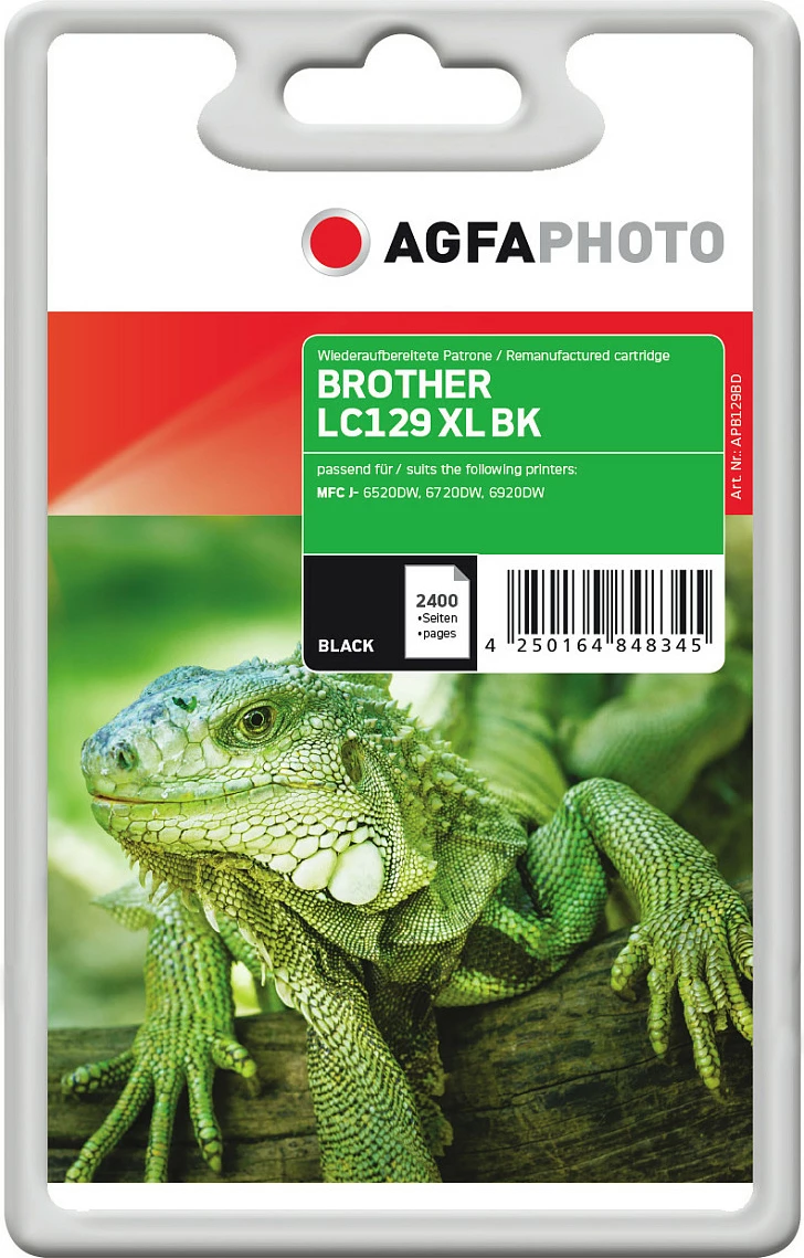 Kartrixh boje AgfaPhoto APB129BD LC129XLBK, për Brother, 2400 faqe, e zezë