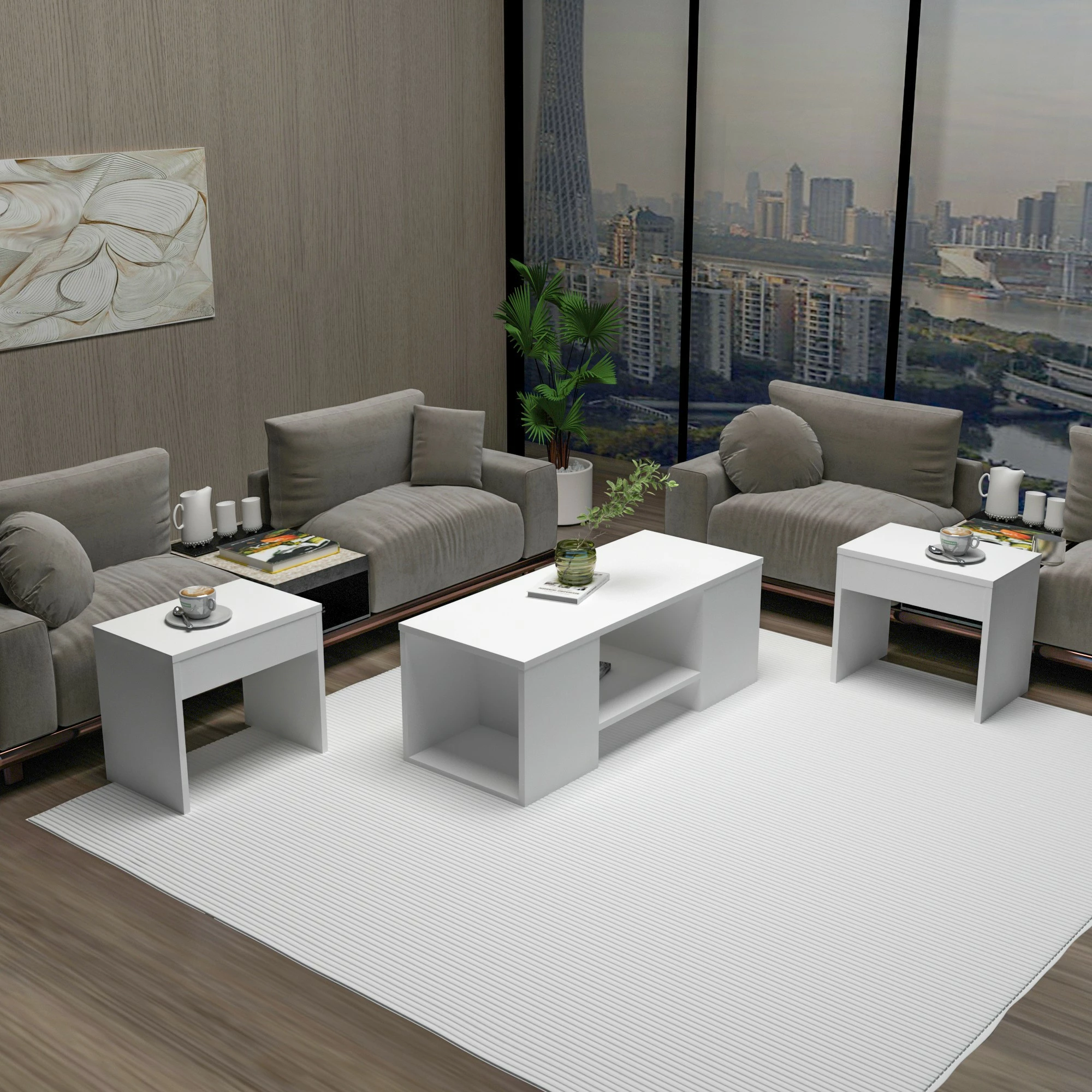 Set tavoline për kafe, Hanah Home Sartos, e bardhë