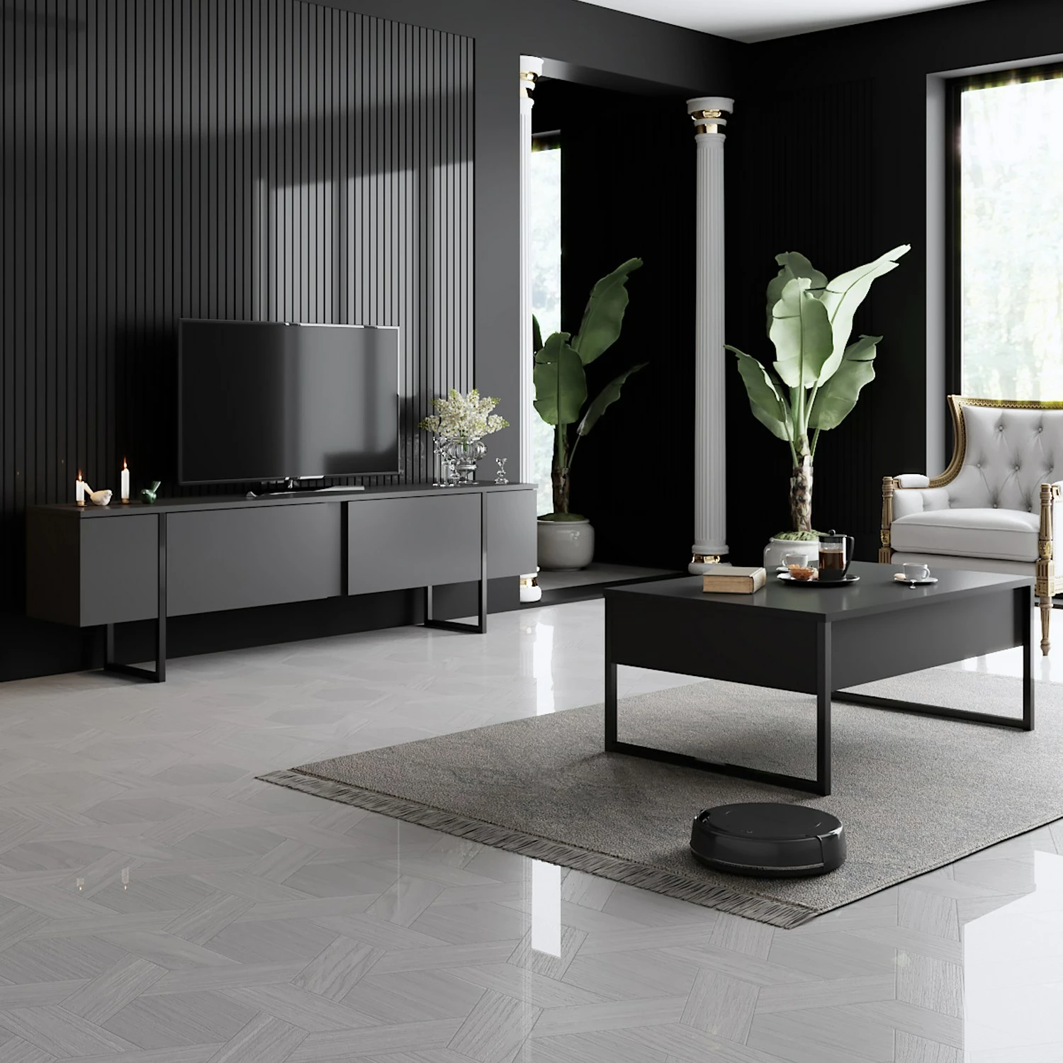 Tavolinë kafeje Skye Decor, Luxe, antracit, e zezë