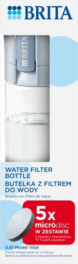 Shishe filtruese uji Brita Vital 600 ml + 5 disqe MicroDisc, blu pastel
