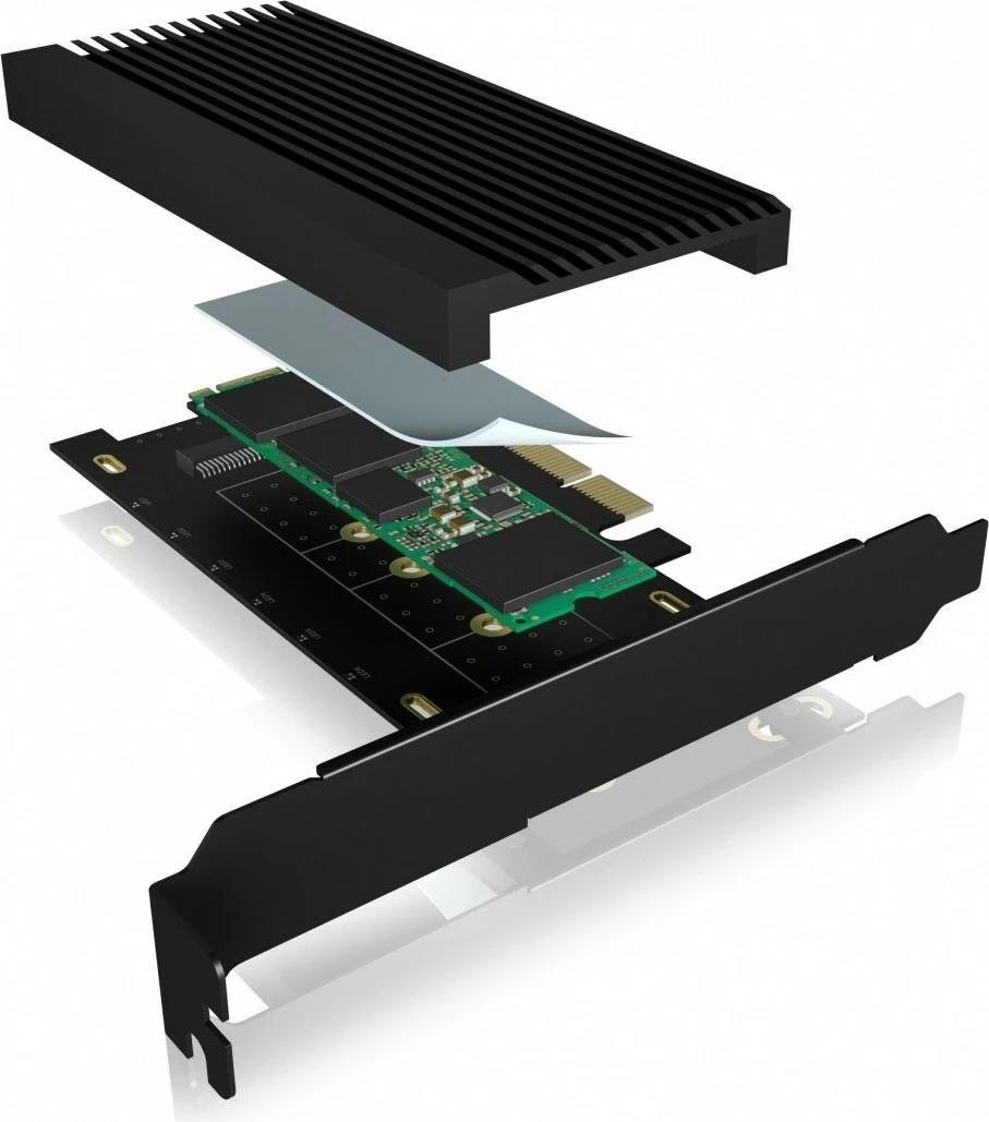Adapter PCIe për SSD NVMe IcyBox IB-PCI208-HS me heatsink, i zi