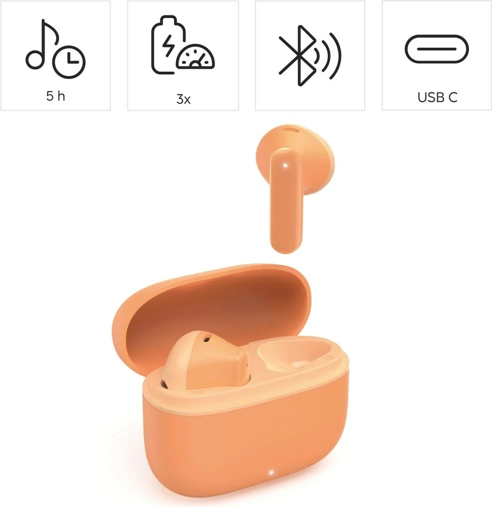 Kufje Hama True Wireless Freedom Light II, Bluetooth 5.3, ngjyrë portokalli