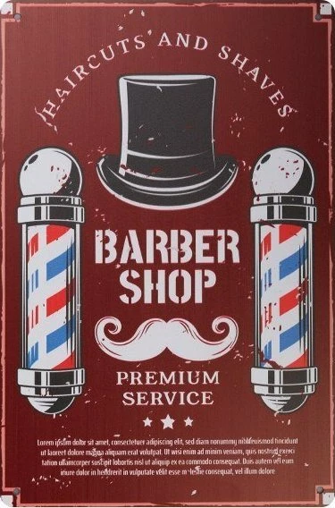 Tablicë dekorative Activeshop Barber B030, alumin, stil vintage, kuqe