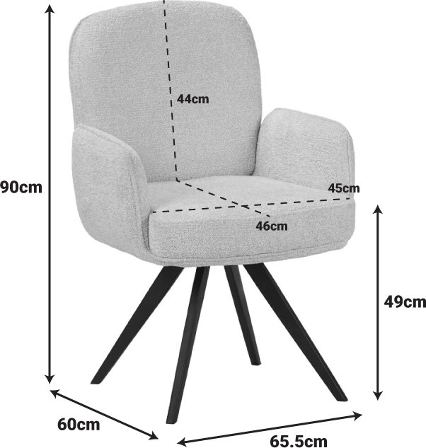 Karrige rrotulluese Novo, stof bouclé antracit, këmbë metalike të zeza, 65.5x60x90cm, set prej 2 copash