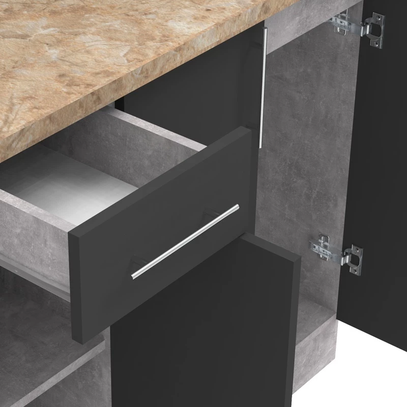 Njësi kuzhine Festa II melamine, ngjyrë gri e errët dhe sipërfaqe tavoline ngjyrë sonoma, 120x60x85cm