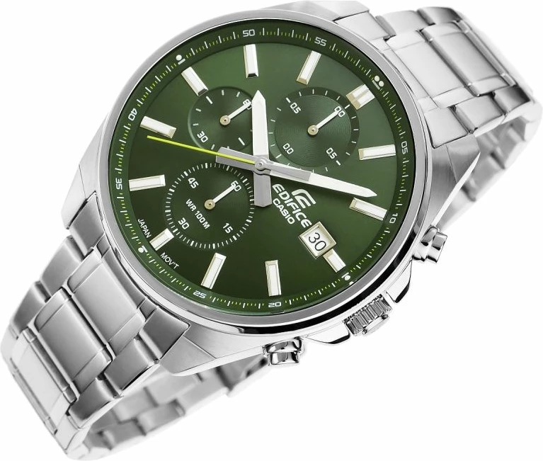 Orë dore për meshkuj Casio, argjendi me të gjelbër