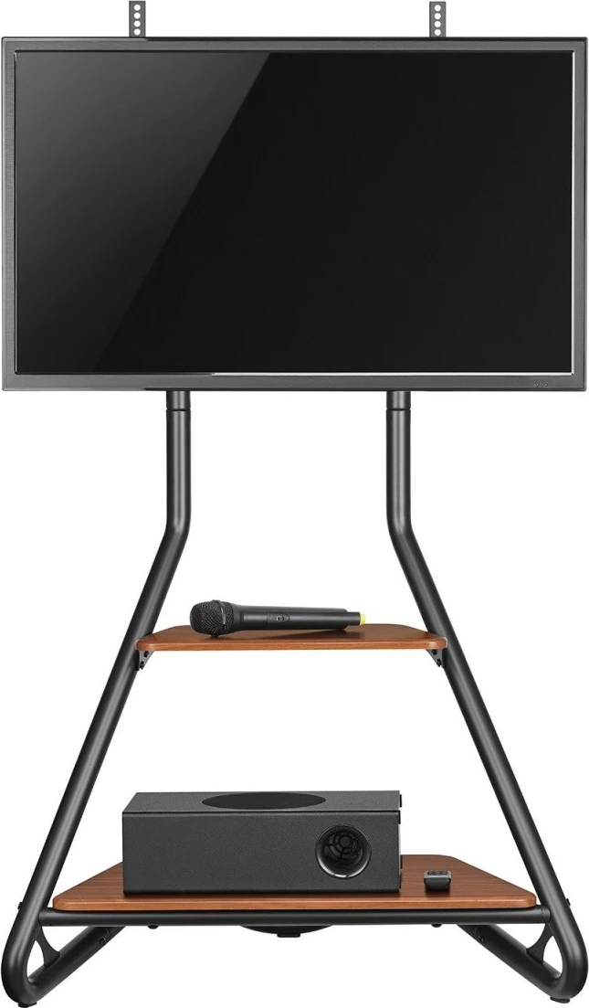 Mbajtës këndi për TV Maclean MC-455, me rafte druri, 37-75", i zi/kafe