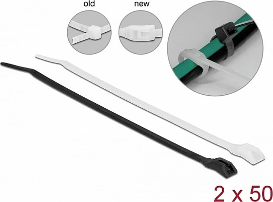 Lidhëse kabllosh DeLOCK 110 x 2.5 mm, 100 copë, rezistente ndaj flakës, e zezë/transparent