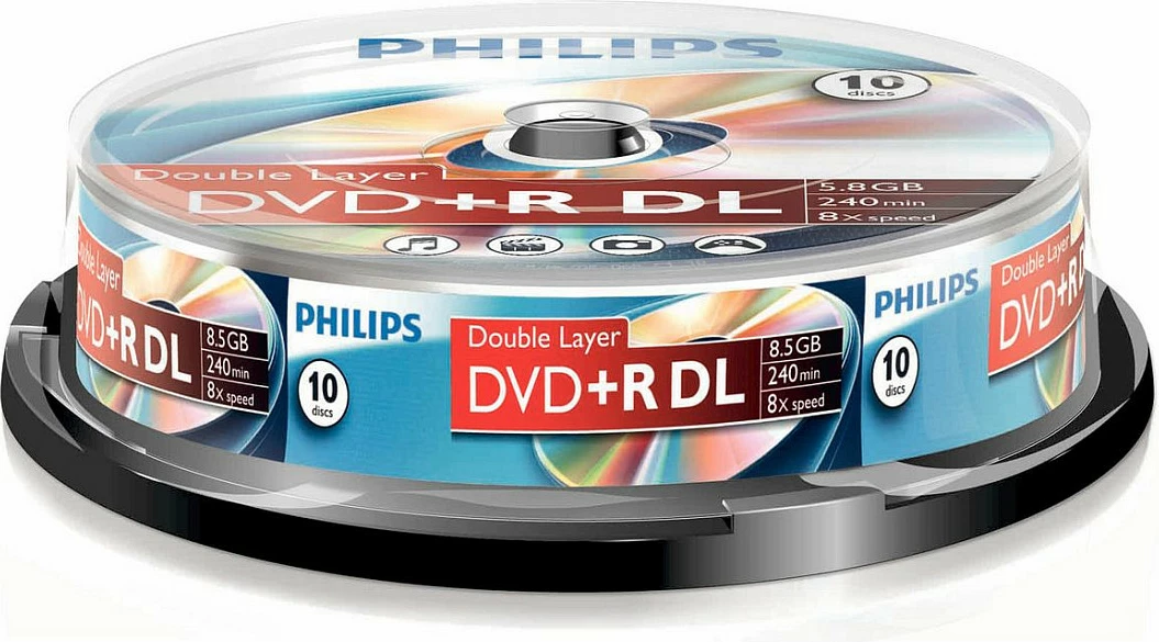 DVD+R DL Philips, 8.5GB, 8x, paketim 10 copë