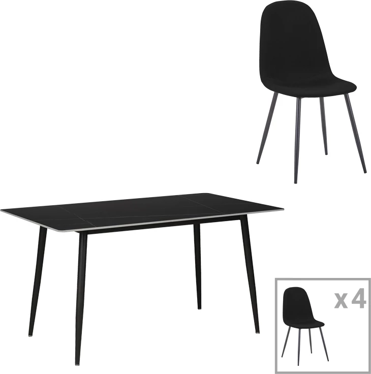 Tavolinë me karrige Gustas-Bella set prej 5 copash, ngjyrë antracit me mermer të zi sinteruar 140x80x75cm
