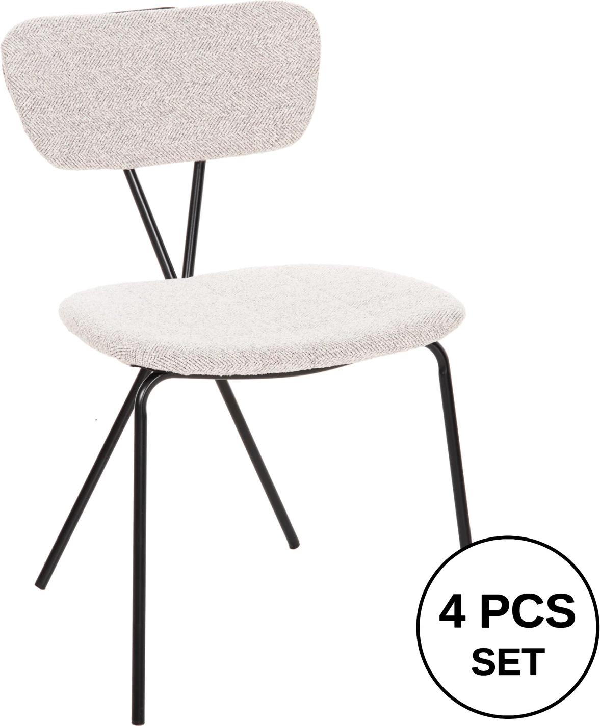 Karrige ngrënieje DORY FH9855.03 kornizë metalike në të zezë, pëlhurë në gri të lehtë 48,5x61x76H cm., set prej 4 copë