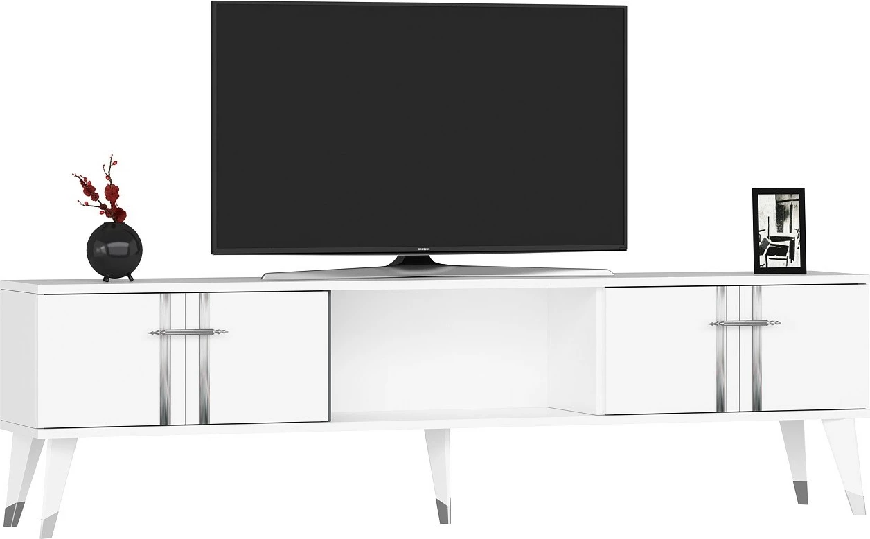 Komodë për TV Skye Decor, e bardhë, argjend