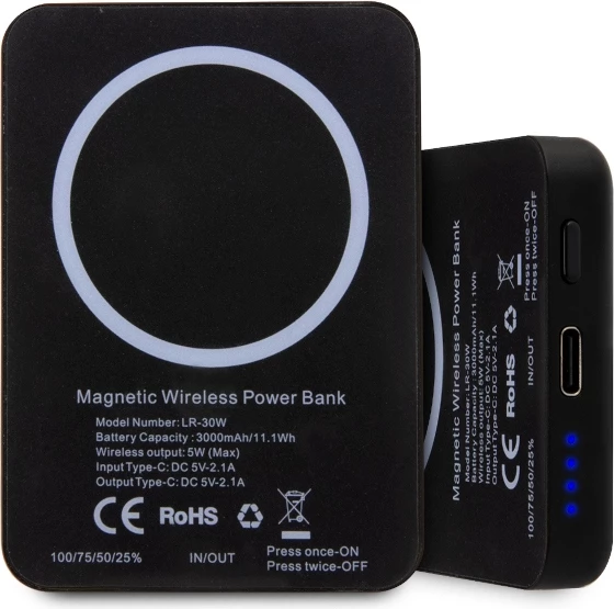 Powerbank wireless Karl Lagerfeld Ikonik MagSafe 3000mAh, e zezë