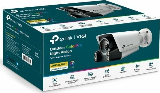 Kamerë IP TP-Link VIGI C340S 4MP 4mm, IP67, night vision me ngjyra, me mikrofon, RJ-45, bardhë/zezë