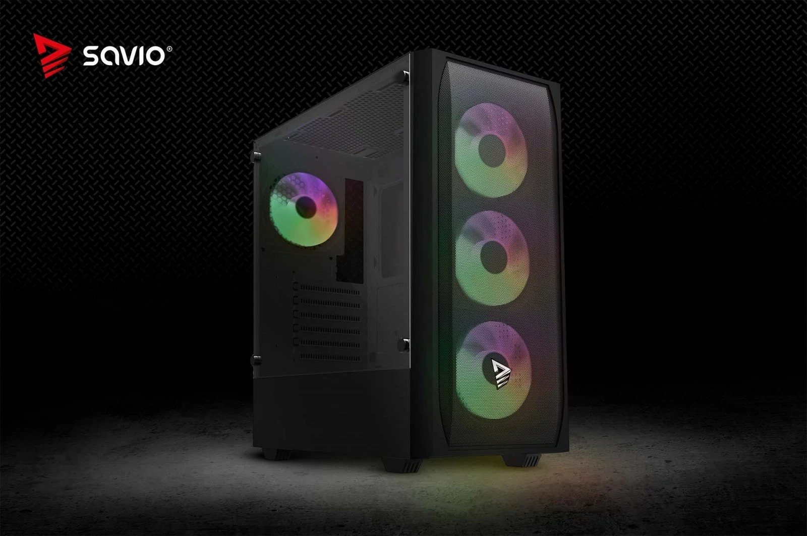 Kasë, Savio, NOCTIS FLOW RGB X1, Midi Tower, ATX, 4x 120 mm RGB PWM, USB-A 3.1 Gen1, e zezë