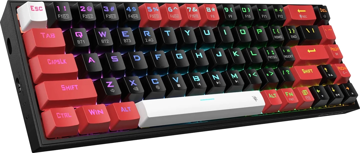 Tastierë mekanike Redragon Castor K631RGB Pro 65% (68 taste), Outemu Red, RGB, USB-C/2.4GHz/Bluetooth