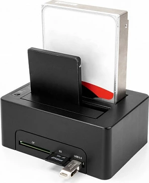 Docking station USB DeLOCK Dual për 2x SATA HDD/SSD, Clone, Card Reader SD/CF, USB 3.2 Gen 1, 2.5/3.5", e zezë