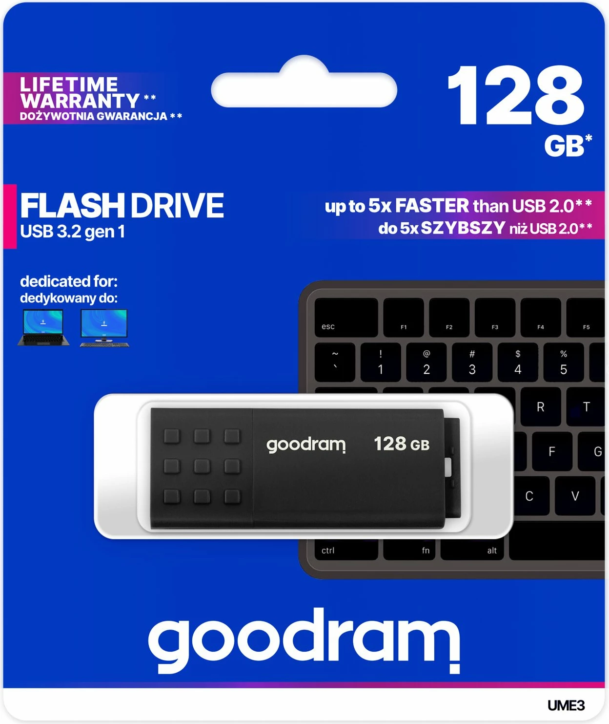 Pendrive GoodRam UME3 128 GB USB 3.2 Gen 1, e zezë