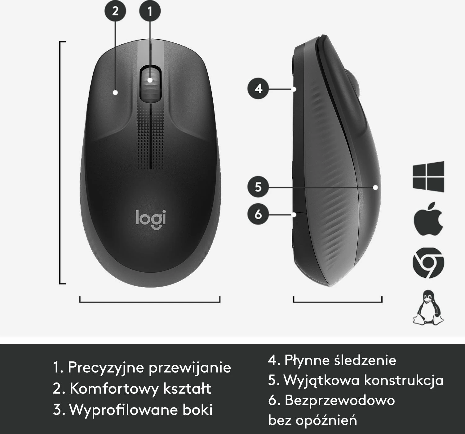 Maus Logitech M190 910-005905 wireless 1000 DPI me USB receiver, zi/grafit