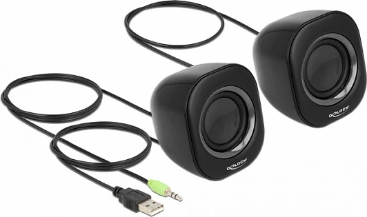 Altoparlantë PC DeLOCK Mini Stereo, 2.0, USB power, 3.5 mm, 2 W, zi/gri