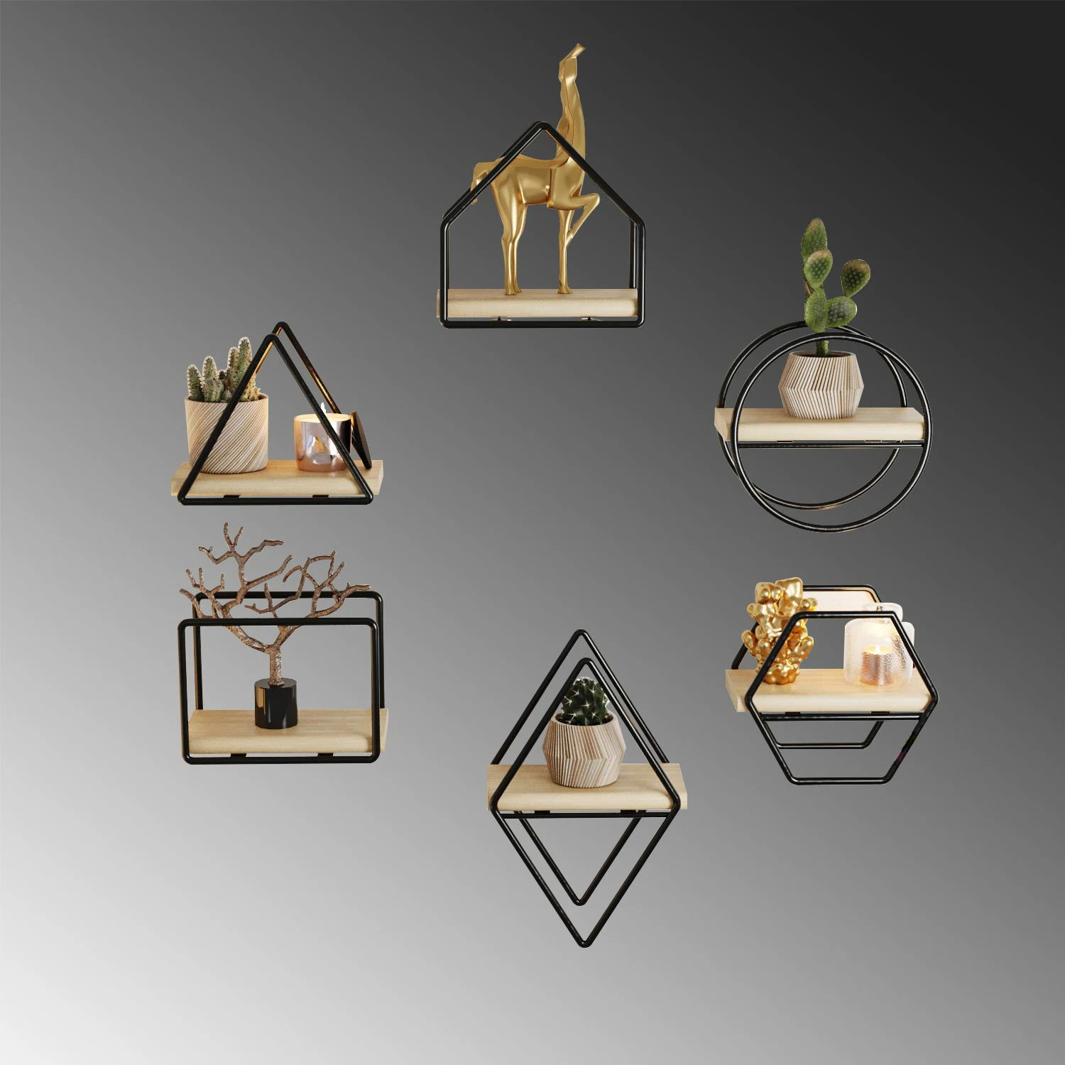 Set rafesh për mur, Hanah Home, Minyatür Raflar, 6 copë