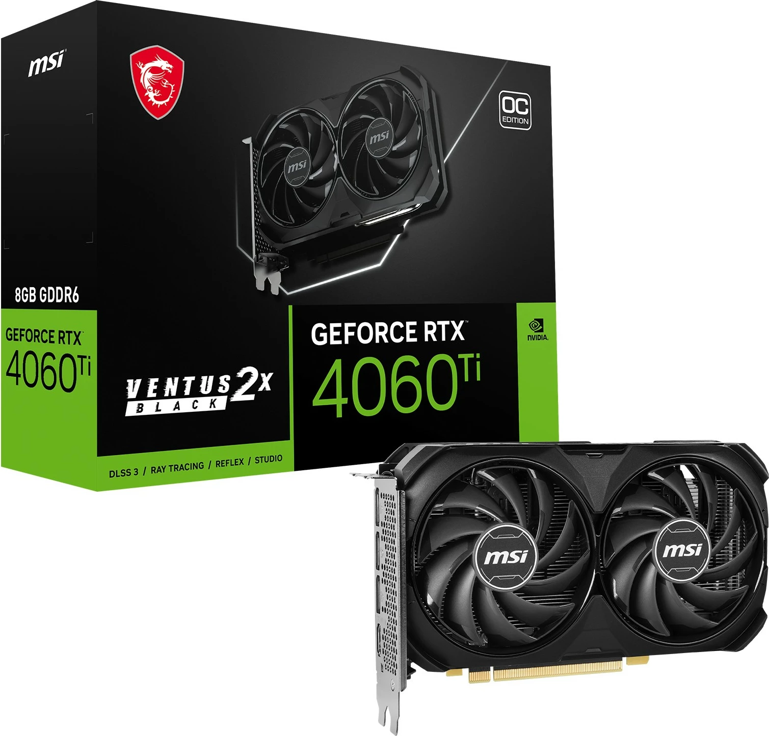 Kartelë grafike MSI VENTUS GeForce RTX 4060 Ti 2X BLACK 8G OC, 8 GB, GDDR6, PCI Express 4.0, e zezë