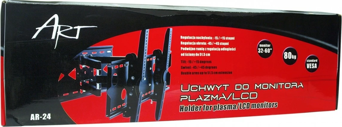 Mbajtës muri për TV/monitor ART AR-24, 32-100 inç, deri 100kg, i zi